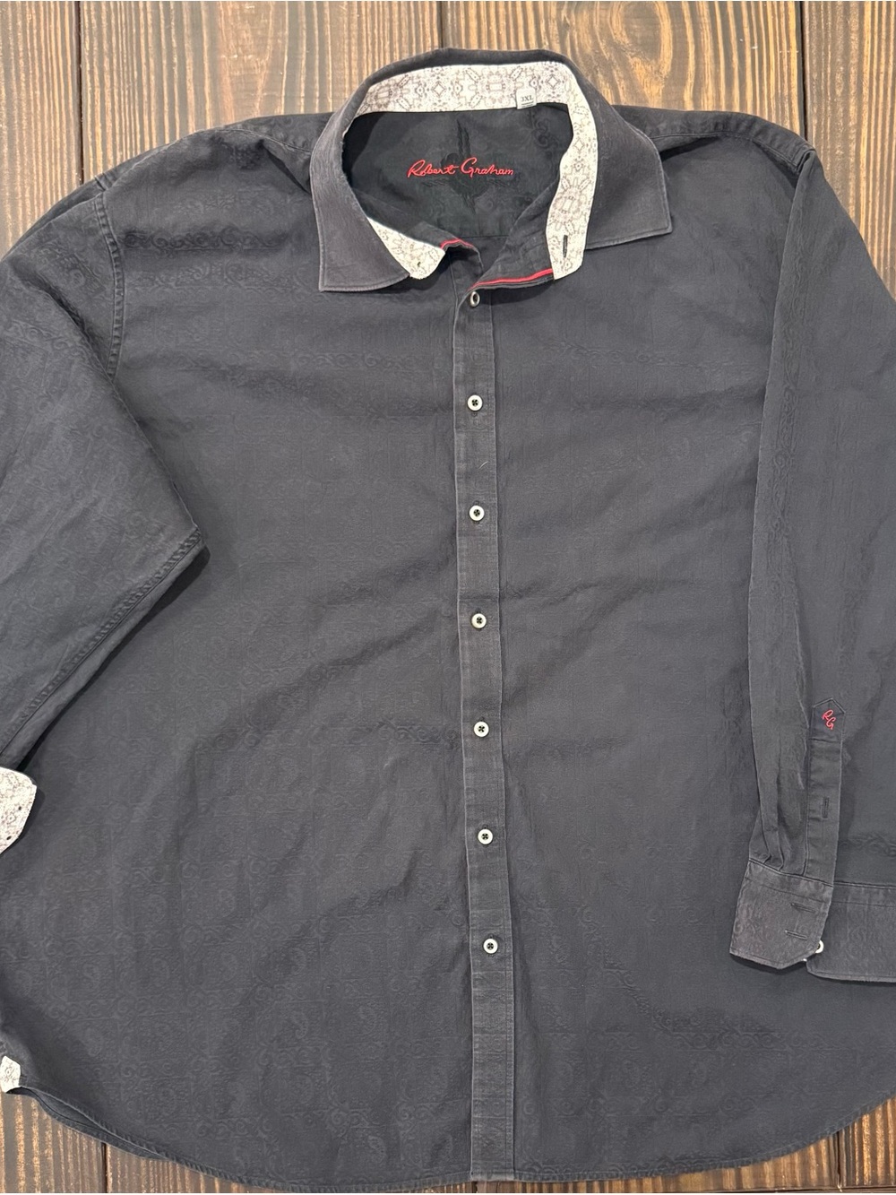 Robert Graham Black Textured Long-Sleeve Dress Shirt with Contrast Trim
